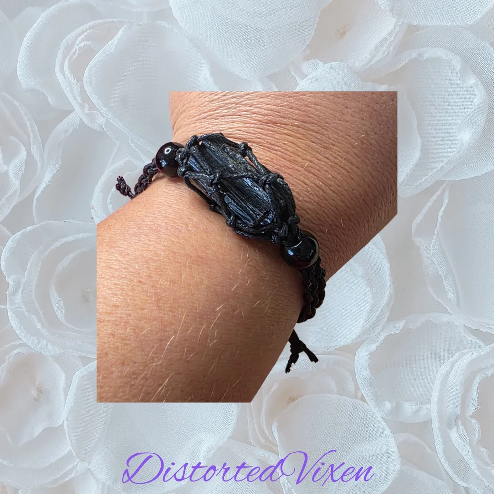 Black Tourmaline Macramé Bracelet, Raw Crystal Protection Bracelet, Grounding St - Picture 3 of 6